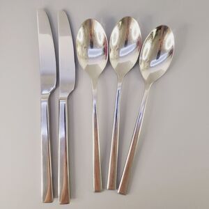 Food Network Flatware 3 Soup Spoons 2 Knives Stainless Steel Modern Glossy